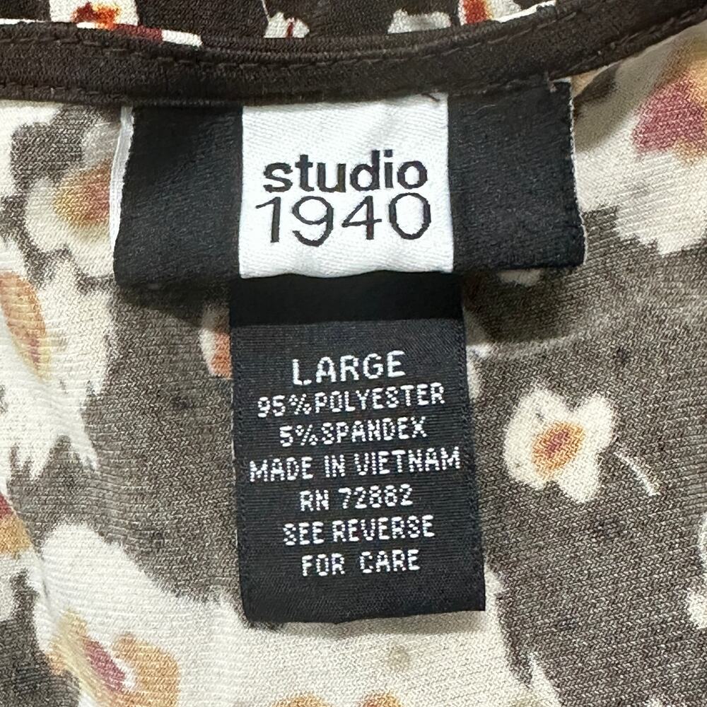 Y2K 90s Studio 1940 Blouse Size L Brown Floral V Neck Floral Retro Romantic Date - Picture 3 of 8